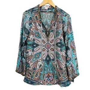 Sundance Silk Tunic Top Paisley Tassel Tie Small Petite
